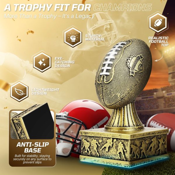 Flexzion Fantasy Football Trophy - 7 Inch Gold Premier League Trophy Inspired Recognition Award with Champion Shield - Celebrate Victory & Inspire Excellence on the Gridiron - Image 5