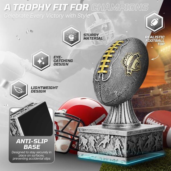 Flexzion Fantasy Football Trophy - 7 Inch Silver Premier League Trophy Inspired Recognition Award with Champion Shield - Celebrate Victory & Inspire Excellence on the Gridiron - Image 5