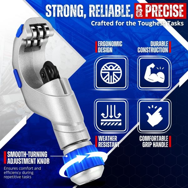 Flexzion Copper Pipe Cutter Tool 1/4" to 2" with Mini Tube Cutter 1/8" to 7/8" - Easy to Use Tubing Cutter Set for Copper, PVC, Aluminum, Brass, Stainless Steel Pipes, & DIY Home Repairs - Image 4