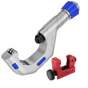 Flexzion Copper Pipe Cutter Tool 1/4" to 2 3/4" with Mini Tube Cutter 1/8" to 7/8" - Easy to Use Tubing Cutter Set for Copper, PVC, Aluminum, Brass, Stainless Steel Pipes, & DIY Home Repairs