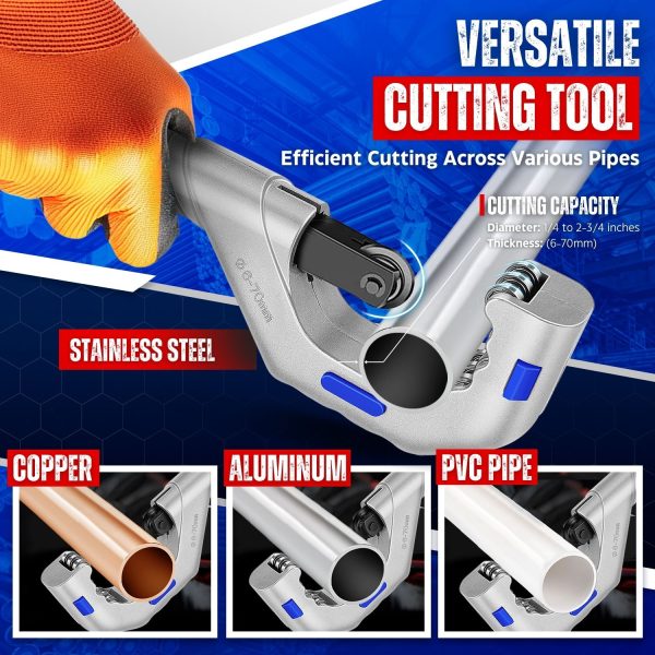 Flexzion Copper Pipe Cutter Tool 1/4" to 2 3/4" with Mini Tube Cutter 1/8" to 7/8" - Easy to Use Tubing Cutter Set for Copper, PVC, Aluminum, Brass, Stainless Steel Pipes, & DIY Home Repairs - Image 8