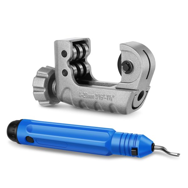 Flexzion Copper Pipe Cutter Tool 3/16" to 1-1/8" (4-28mm) -  Mini Tube Cutter with Deburring Tool for Copper, Brass, Aluminum, Stainless Steel – Mini Copper Cutter for Tight Spaces & Close Quarters