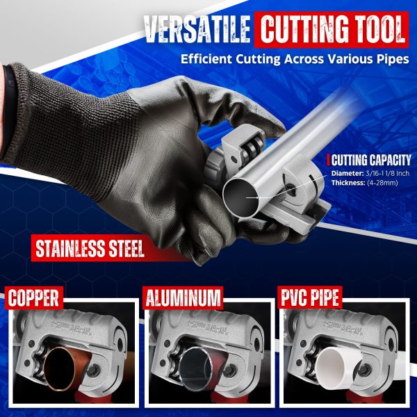 Flexzion Copper Pipe Cutter Tool 3/16" to 1-1/8" (4-28mm) -  Mini Tube Cutter with Deburring Tool for Copper, Brass, Aluminum, Stainless Steel – Mini Copper Cutter for Tight Spaces & Close Quarters - Image 8