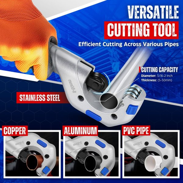 Flexzion Copper Pipe Cutter Tool (3/16" to 2" / 5–50mm) with Deburring Tool for Copper, Aluminum, Stainless Steel, PVC & More - Image 8