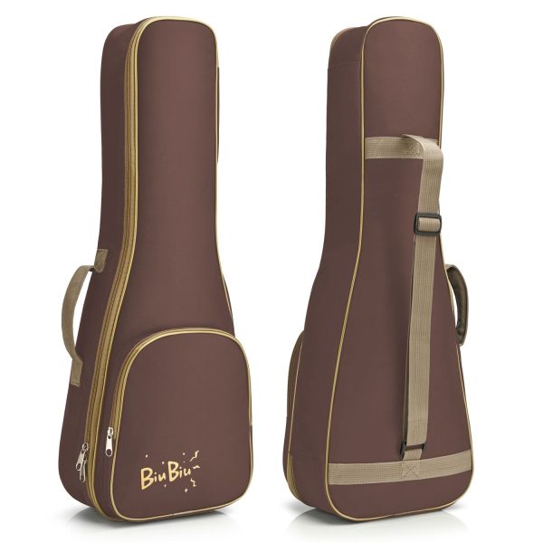 Flexzion Ukulele Case Bag - Ukulele 23 Inch Concert Backpack Soft Case -  Waterproof Uke Gig Bag with Carrying Handle, Pocket & Adjustable Shoulder Strap, Brown