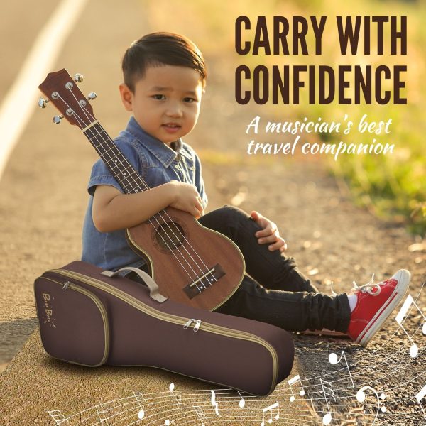 Flexzion Ukulele Case Bag - Ukulele 23 Inch Concert Backpack Soft Case -  Waterproof Uke Gig Bag with Carrying Handle, Pocket & Adjustable Shoulder Strap, Brown - Image 3