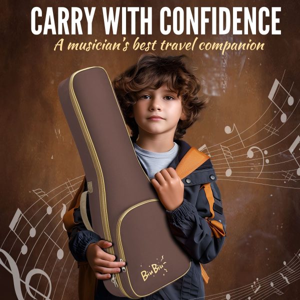 Flexzion Ukulele Case Bag - Ukulele 23 Inch Concert Backpack Soft Case -  Waterproof Uke Gig Bag with Carrying Handle, Pocket & Adjustable Shoulder Strap, Brown - Image 7