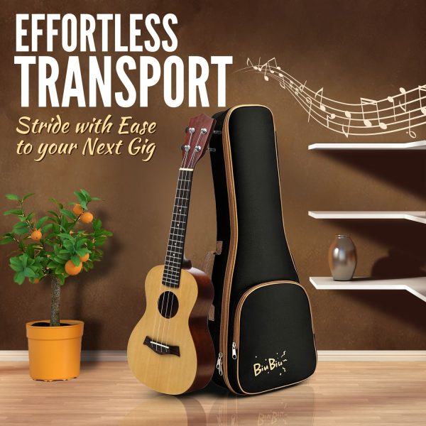 Flexzion Ukulele Case Bag - Ukulele 27 Inch Tenor Backpack Soft Case -  Waterproof Uke Gig Bag with Carrying Handle, Pocket & Adjustable Shoulder Strap, Black - Image 2