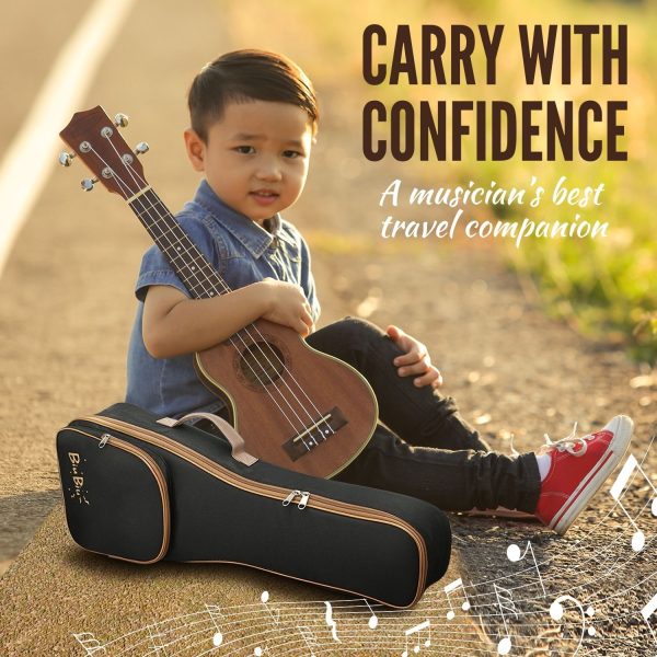 Flexzion Ukulele Case Bag - Ukulele 27 Inch Tenor Backpack Soft Case -  Waterproof Uke Gig Bag with Carrying Handle, Pocket & Adjustable Shoulder Strap, Black - Image 3