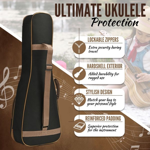 Flexzion Ukulele Case Bag - Ukulele 27 Inch Tenor Backpack Soft Case -  Waterproof Uke Gig Bag with Carrying Handle, Pocket & Adjustable Shoulder Strap, Black - Image 8