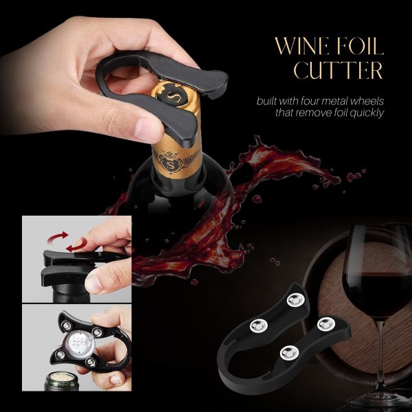 Flexzion Wine Opener Set  in Mahogany Wood Case - Wine Bottle Opener Gift Box with Wine Foil Cutter Tool, Stopper, Pourer, Drip Ring, & Lever-Action Corkscrew Wine Opener Manual for Wine Lovers - Image 5