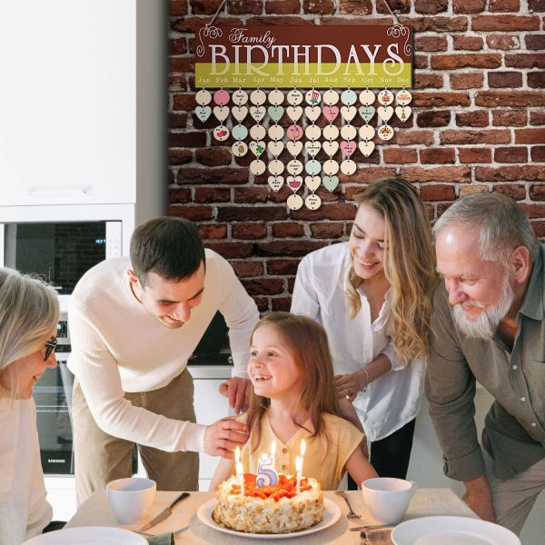 Flexzion Birthday Dates Wall Decor – Wooden Calendar Wall Hanging Family Birthday Plaque with Tags DIY Reminder Board with 50 Tags Discs and Hearts Birthday Board Chips for Home Office Wall Display - Image 5