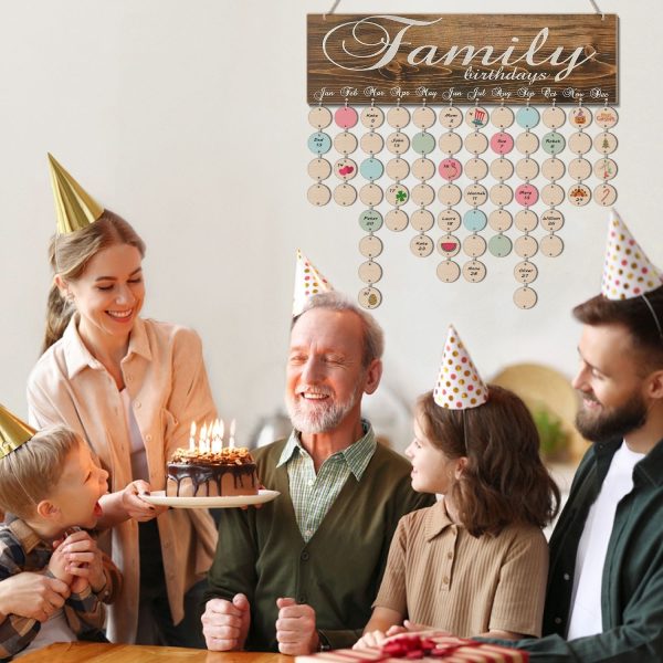 Flexzion Family Birthday Plaque with Tags DIY Wooden Birthday Calendar Wall Hanging Family Plaque Reminder 50 Tags (Round) Birthday Board Chips - Image 2