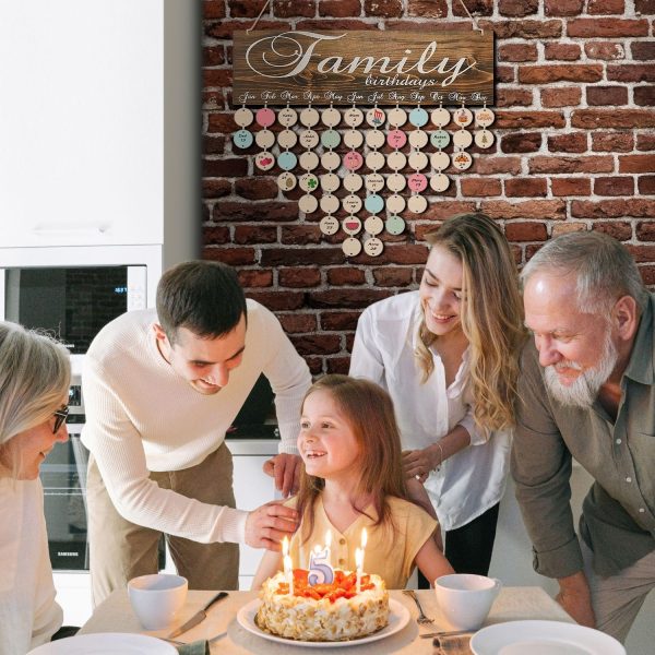 Flexzion Family Birthday Plaque with Tags DIY Wooden Birthday Calendar Wall Hanging Family Plaque Reminder 50 Tags (Round) Birthday Board Chips - Image 5