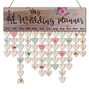 Flexzion Wedding Reminder Calendar Wooden Board Sign with 50 Tags – Birthday Dates Wall Decor, Wooden Calendar Wall Hanging, Family Birthday Plaque with Tags for Church, Engagement, Anniversary