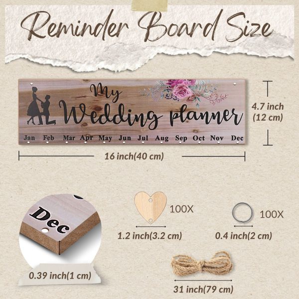 Flexzion Wedding Reminder Calendar Wooden Board Sign with 50 Tags – Birthday Dates Wall Decor, Wooden Calendar Wall Hanging, Family Birthday Plaque with Tags for Church, Engagement, Anniversary - Image 3