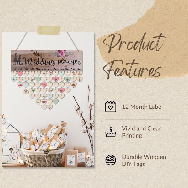Flexzion Wedding Reminder Calendar Wooden Board Sign with 50 Tags – Birthday Dates Wall Decor, Wooden Calendar Wall Hanging, Family Birthday Plaque with Tags for Church, Engagement, Anniversary - Image 4