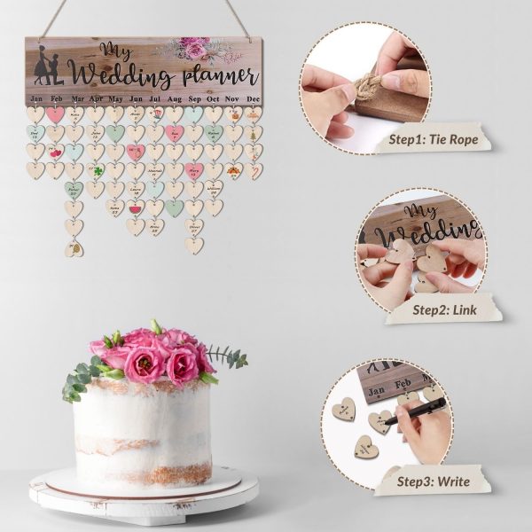 Flexzion Wedding Reminder Calendar Wooden Board Sign with 50 Tags – Birthday Dates Wall Decor, Wooden Calendar Wall Hanging, Family Birthday Plaque with Tags for Church, Engagement, Anniversary - Image 7