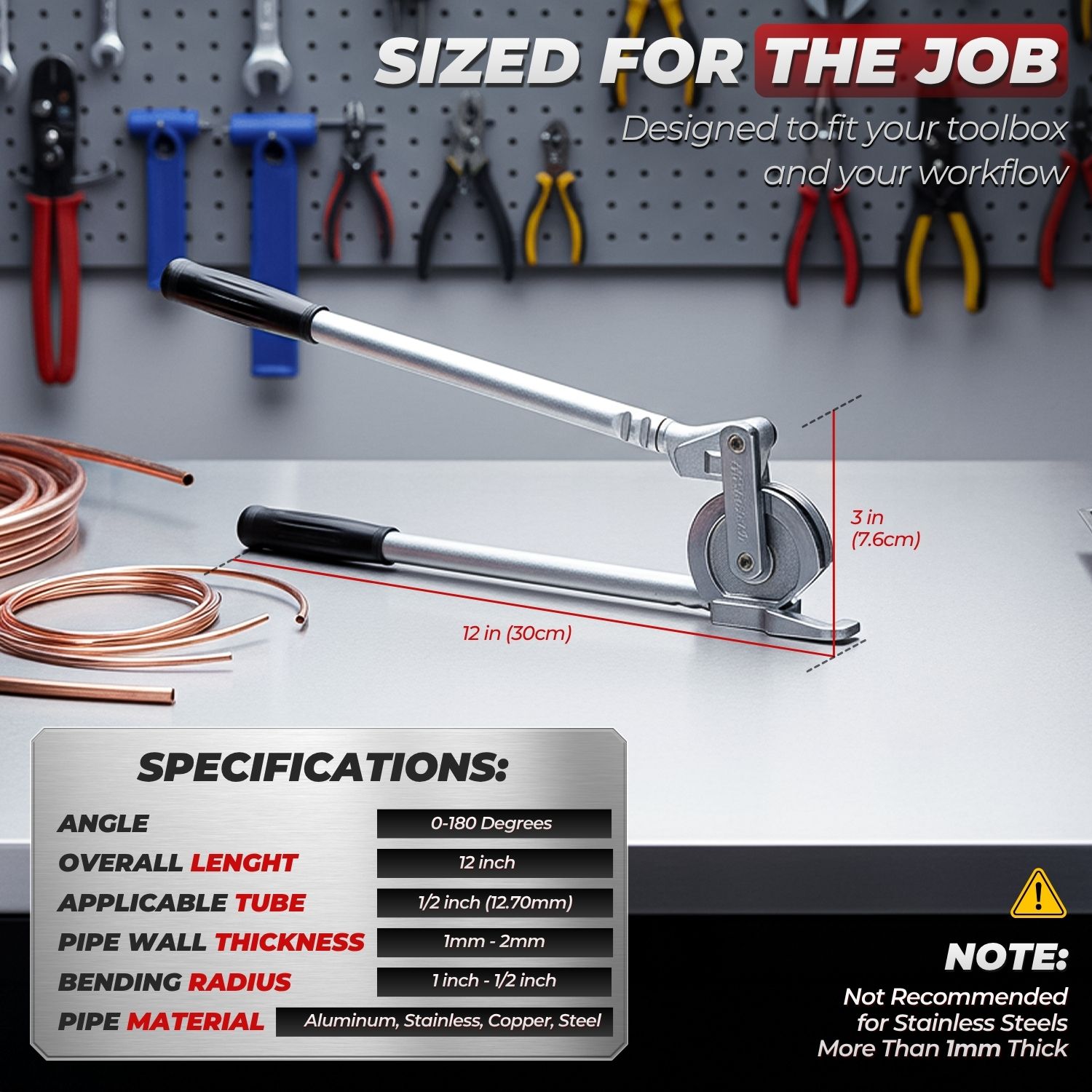 Flexzion Copper Tubing Bender - 1/2 Inch OD Manual Copper Pipe Bender with Wide Hook Grip up to 180-Degree HVAC Bending Tool for Soft Iron Pipe, Aluminum Tube, Stainless Steel Tube, and Refrigeration - Image 7